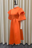 Orange décontracté solide patchwork demi-col roulé robe irrégulière robes de grande taille