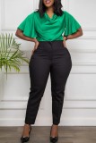 Pantaloni tinta unita convenzionali a vita alta regolari di base casuali verdi