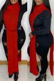 Röda Casual Solid Slids Turtleneck Klänningar med långa klänningar (utan midjekedja)