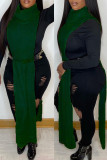 Vestidos de vestir largos con cuello alto y abertura sólida, informales, verdes (sin cadena en la cintura)