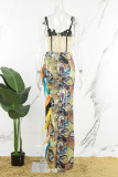 Meerkleurige sexy formele patchwork pailletten veren rugloze split spaghetti avondjurk jurken
