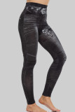 Schwarze, lässig bedruckte Patchwork-Hose mit hoher Taille und konventionellem Positionsdruck