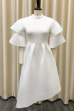 White Casual Solid Patchwork Half A Turtleneck Irregular Dress Plus Size Dresses