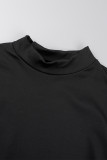 Черные повседневные однотонные базовые платья-водолазки с длинным рукавом