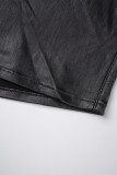 Preto casual sólido retalhos zíper magro cintura média reta cor sólida bottoms