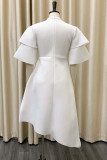 White Casual Solid Patchwork Half A Turtleneck Irregular Dress Plus Size Dresses