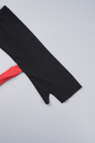 ブラック セクシー ソリッド パッチワーク 小帯 フード付き襟 スキニー ジャンプスーツ (袖付き)