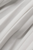 ホワイトカジュアルソリッド中空ベルト付きハーフタートルネックプリーツプラスサイズドレス