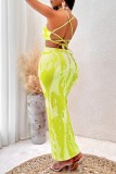 Vestido largo con tirante de espagueti sin espalda con estampado casual sexy verde amarillo Vestidos