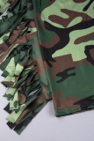 Camouflage Street Leopard Camouflage Print Nappa Patchwork Pantaloni dritti a vita alta dritti con stampa completa