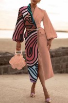 Pink Casual Print Patchwork Outerwear (Without Waist Chain)