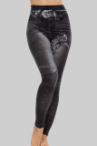 Черные повседневные узкие брюки с принтом в стиле пэчворк с высокой талией и классическим позиционированием с принтом