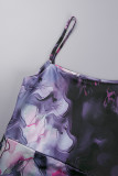 Пурпурное сексуальное длинное платье с бретельками и открытой спиной с принтом Платья