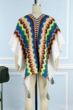 Prendas de abrigo cuello de cárdigan con retazos de borlas y estampado elegante morado