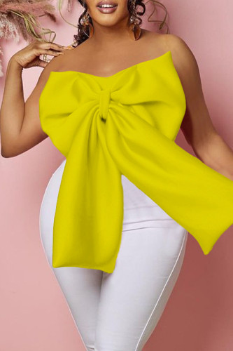 Amarelo Sexy Casual Sólido Patchwork Backless Com Arco Strapless Plus Size Tops