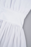 Robes décontractées blanches à manches longues et col en U en patchwork uni