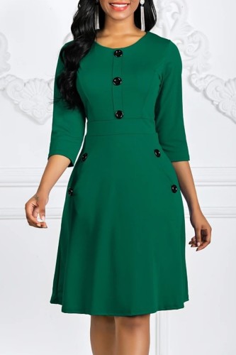 Groen Casual Solid Basic O-hals A-lijn jurken