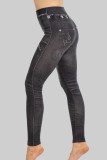 Calça estampada casual preta patchwork skinny cintura alta com posicionamento convencional