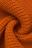 Robe longue décontractée orange à col roulé et fente unie (sans chaîne de taille)