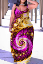 Purple Yellow Sexy Casual Print Backless Spaghetti Strap Long Dress Dresses