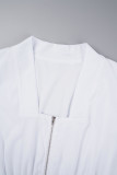 Белые повседневные однотонные лоскутные платья с U-образным вырезом и длинными рукавами