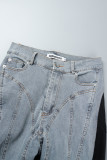 Jeans skinny in denim skinny a vita alta a contrasto patchwork casual blu baby
