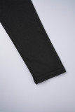 Macacão skinny preto casual patchwork sólido com zíper e decote