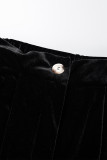 ブラック カジュアル ソリッド ボタン ベーシック レギュラー ハイウエスト 従来のソリッドカラー パンツ