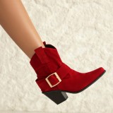 Chaussures d'extérieur confortables et pointues, couleur unie, patchwork décontracté rouge (hauteur du talon 2.75 pouces)