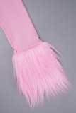 Розовые уличные однотонные лоскутные длинные платья с открытыми плечами