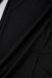 Schwarze, elegante, einfarbige Patchwork-Kleider mit O-Ausschnitt und Wickelrock