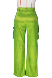 Pantalones casuales de color sólido de cintura alta regulares de parches lisos morados