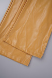 Pantaloni tinta unita convenzionali a vita media regolari di base casual gialli solidi