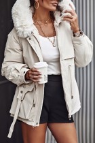 Cream White Casual Solid Patchwork Cardigan Hooded Collar Outerwear