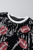 Black Casual Patchwork Sequins O Neck T-Shirts