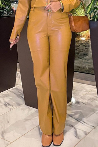 Gelbe, lässige, solide Basic-Hose mit normaler mittlerer Taille und herkömmlicher einfarbiger Hose