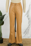 Gelbe, lässige, solide Basic-Hose mit normaler mittlerer Taille und herkömmlicher einfarbiger Hose