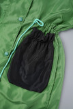 Mandarinenrot, lässig, solide Patchwork-Oberbekleidung mit Kordelzug, Taschenknöpfen, Reißverschluss, Umlegekragen