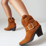 Chaussures d'extérieur confortables et pointues, marron, patchwork décontracté, couleur unie (hauteur du talon 2.75 pouces)