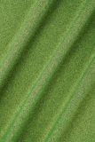 Зеленый Повседневный Однотонный Лоскутный Карман О-образным вырезом С длинным рукавом Из двух частей