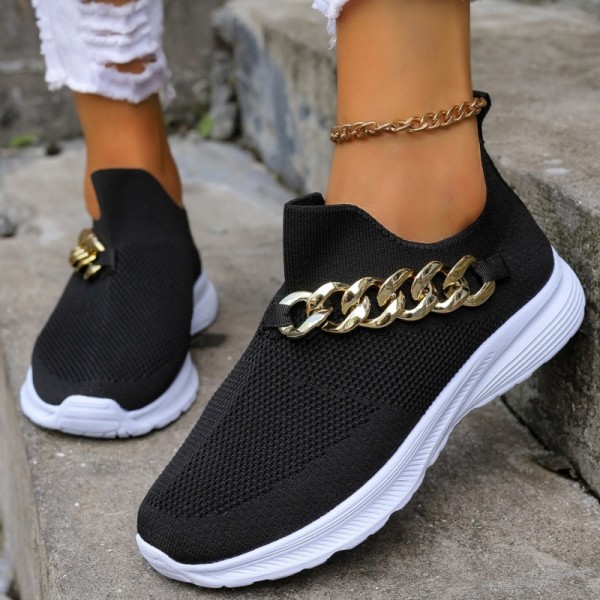 Zwart Casual sportkleding Dagelijks patchwork Metalen accessoires Decoratie Effen kleur Ronde comfortabele schoenen