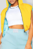 Blau-gelbe, lässige, einfarbige Rollkragenpullover-Oberbekleidung mit Patchwork-Reißverschluss
