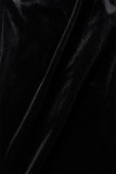 Negro Casual Botones Sólidos Básico Regular Cintura Alta Convencional Color Sólido Pantalones