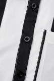 Colletto della camicia con fibbia patchwork a righe casual bianco nero, manica lunga, due pezzi