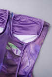 Фиолетовый сексуальный узкий комбинезон с вырезом в стиле пэчворк и открытой спиной без бретелек