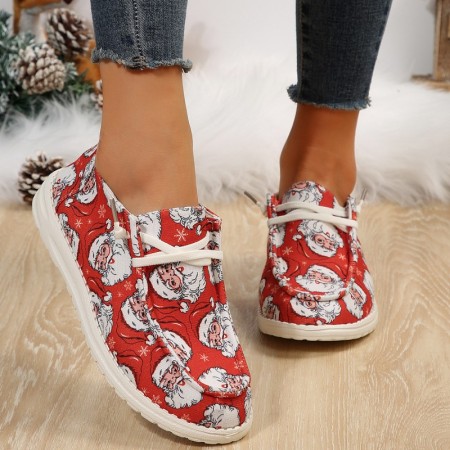 Red Casual Patchwork Printing Round Comfortable Out Door Flats Shoes