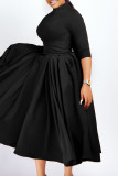 Black Elegant Solid Hollowed Out Patchwork O Neck A Line Dresses