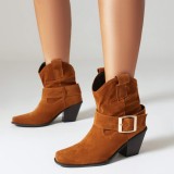 Sapatos casuais marrons com retalhos de cor sólida pontiagudos e confortáveis ​​(altura do salto 2.75 pol.)