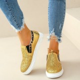Zapatos planos dorados informales con retazos redondos y cómodos para exteriores