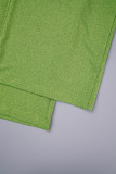 Grünes, lässiges, solides Patchwork-O-Ausschnitt-Langarm-Zweiteiler mit Tasche